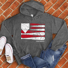 Load image into Gallery viewer, Cincinnati Baseball Flag Hoodie